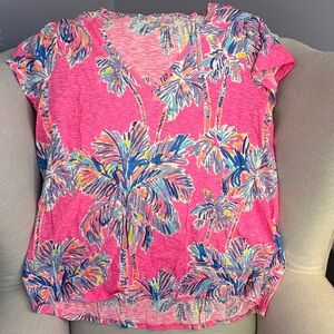Lilly Pulitzer Pink V-neck Tropical Print Women's Top